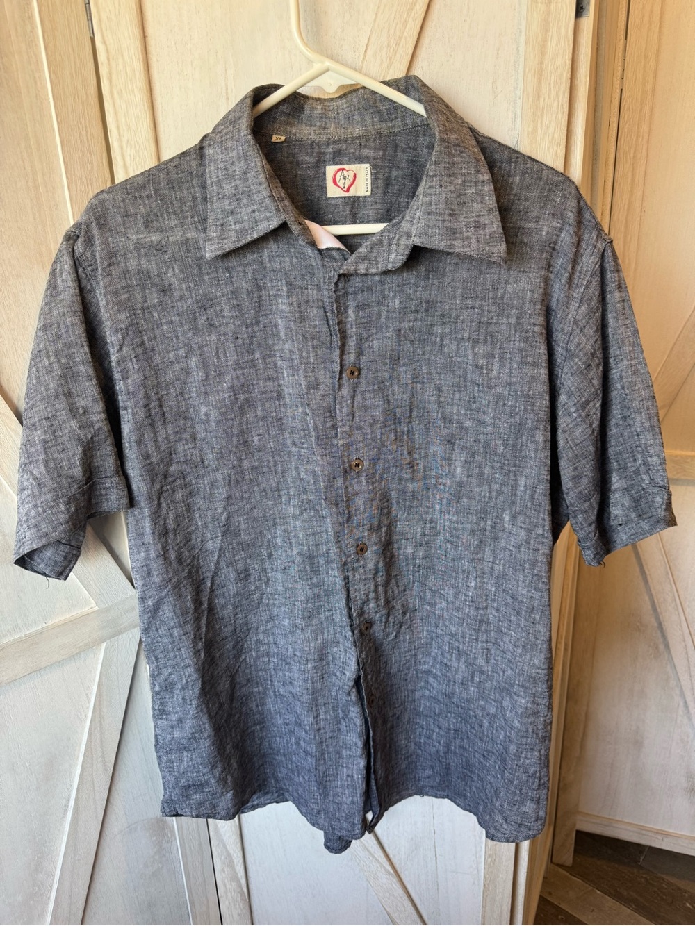 Men's Casual Short-Sleeve Button-Down Shirt — Gray Linen Cotton blend